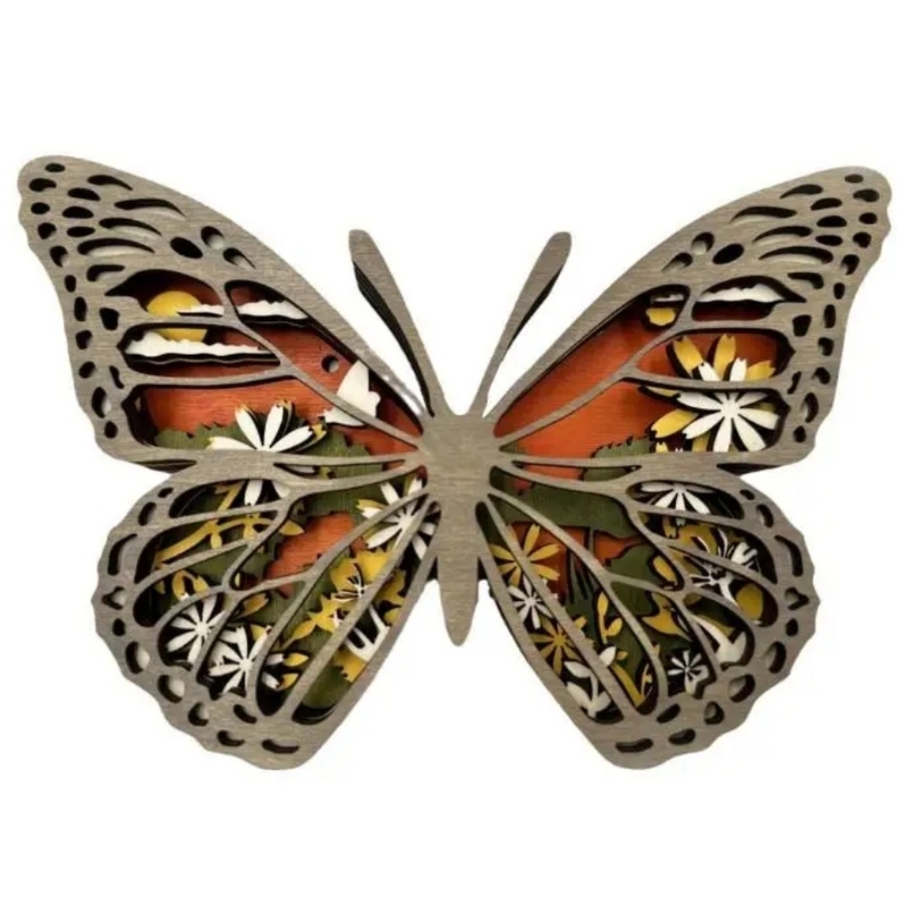 3D Wooden Floral Butterfly Decor Accent